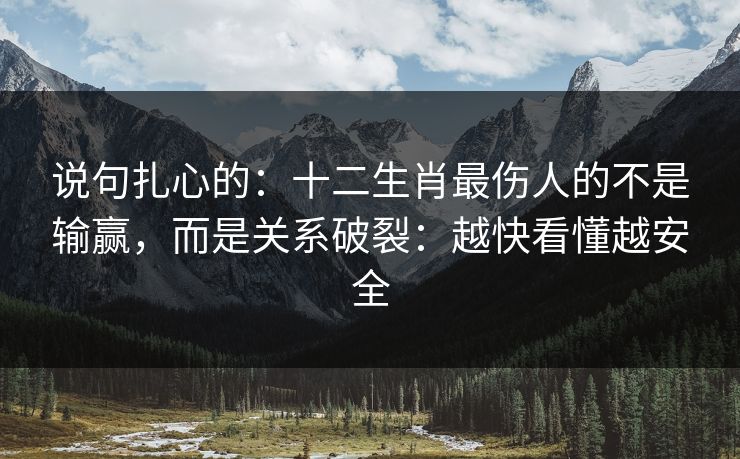 说句扎心的：十二生肖最伤人的不是输赢，而是关系破裂：越快看懂越安全